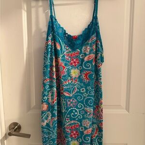 Natori Teal Floral Lace Chemise